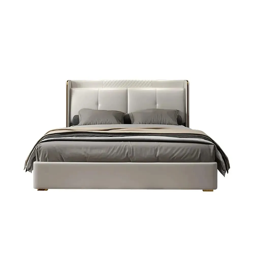 Tony Upholstered Bed with Storage in Off White In Leatherette
