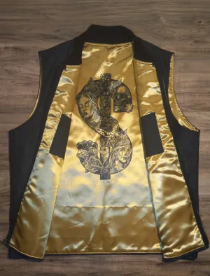 VEST- blk gold tattoo dollar