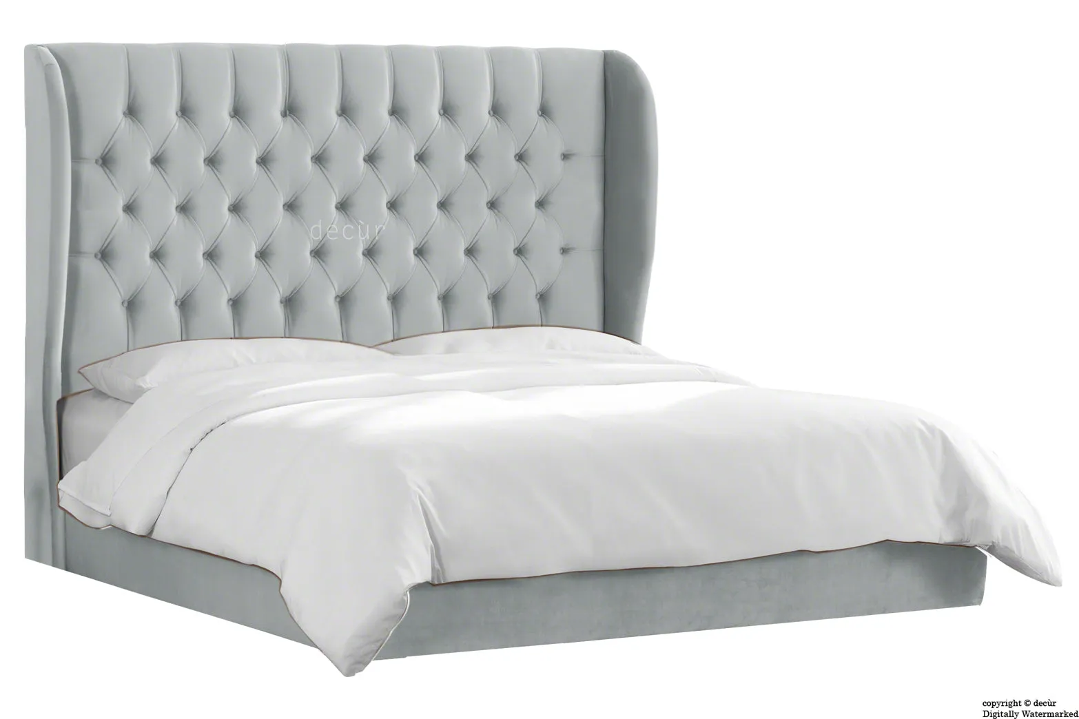 Vienna Velvet Upholstered Winged Bed - Silver