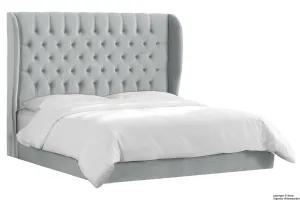 Vienna Velvet Upholstered Winged Bed - Silver